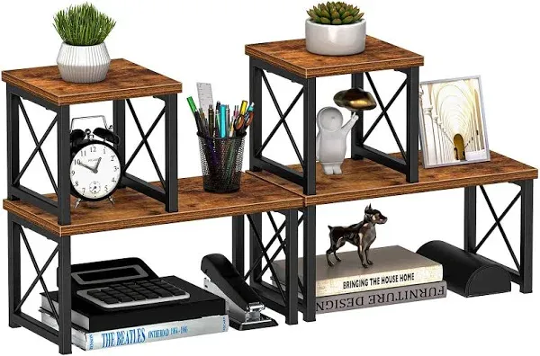 2 Sets Desk Shelf, Desktop Organizer Shelf, Freestanding Small Bookshelf Black