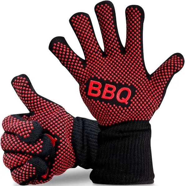 SereneLife Silicon Non-Slip Black Barbecue Charcoal Grilling Gloves Set NCGRGLV03