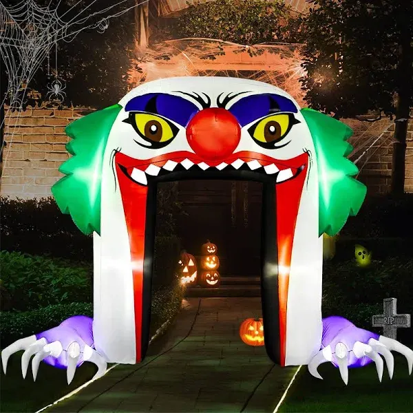 10FT Giant Halloween Inflatables Clown Archway Outdoor Scary décor with Bulit-in Led Lights for Outside Yard Lawn Holiday Blow Up Decorations