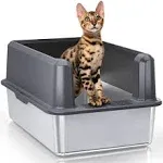 With High Walls Enclosure Lid &amp; No Stainless Steel XL Large Cat Litter Box Du