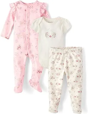 The Children's Place ubisex baby 100% Cotton Take Me Home 3-Piece Long, Short Sleeve Bodysuit, and Pant, Icicle Set