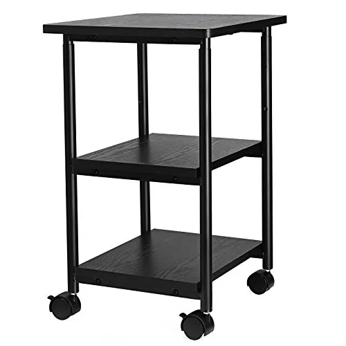  Printer Stand, 3-Tier Under Desk Printer Cart with Storage Shelf, Heavy Black