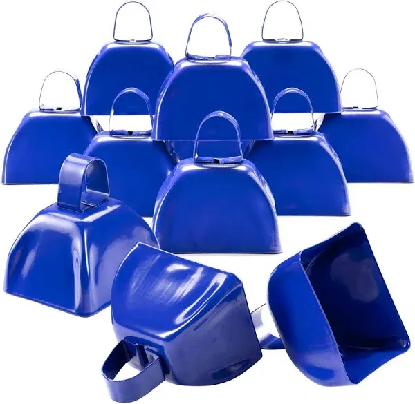 Metal Cowbells - 12 Pack, 3 Inch Blue Cow Bells for Sporting Events, Cheering, Spirit, Loud Cow Bell Ideal Hand Percussion Cowbells Noise Makers for Sporting Events, Football Games, and Celebrations