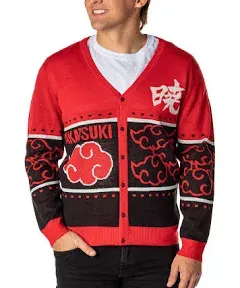 Naruto Shippuden Men's Akatsuki Red Cloud Ugly Christmas Sweater Cardigan