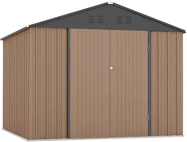 Zstar 8x8 FT Metal Outdoor Storage Shed Steel Utility Tool Shed Storage House with Lockable Door Design