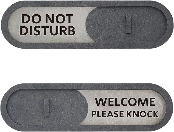 GEEKBEAR Do Not Disturb Welcome Please Knock Slider Sign (Gray) - Privacy Slide Door Indicator with Clear Bold Text – Privacy Sign for Home, Restroom, Office, Conference Room, Private Studio