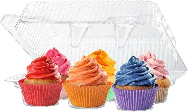 Plastic Cupcake Containers Boxes | 6 Compartment – 42 Pack | Disposable High Dome Dozen Cupcake Holder With Lid Bulk | Extra Sturdy Stackable Cupcake Boxes | Durable Muffin Packaging Transporter To Go