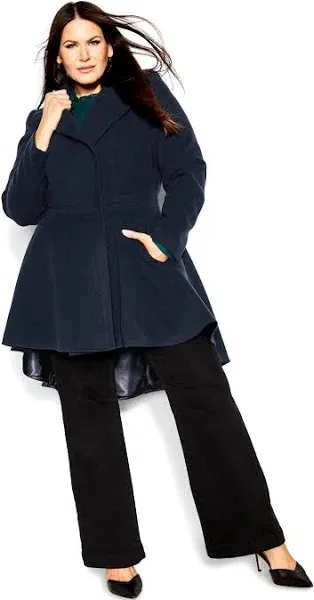 City Chic Women's Plus Size Hi-Lo Frill Coat