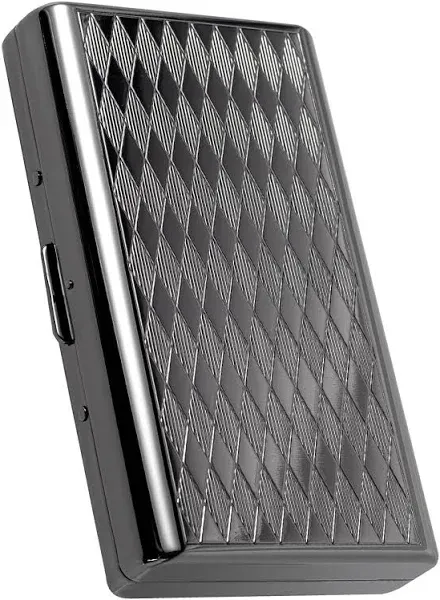 Retro Metal Lozenge Space Pattern case,14 Capacity,Metal Plated Metallic Glossy Black,Double-Sided,Bank Card case, Cash Box(100mm King Size) (Gun Black)