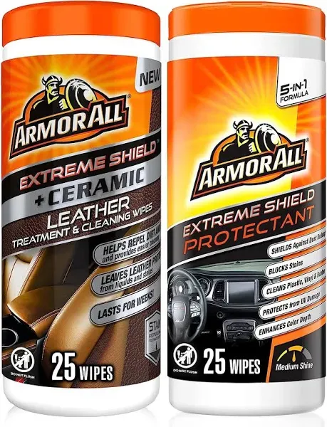 Armor All Leather Cleaner Wipes for Car Interior with UV Protection Ceramic L...