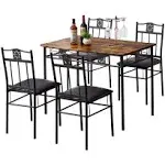 VECELO Dining Table Set with 4 Chairs, Retro Brown