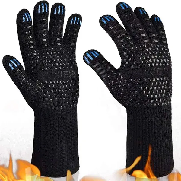 Oven Gloves BBQ Grill Gloves 1472°F Extreme Heat Resistant Oven Mitts for Cooking, Grilling, Kitchen, Smoker Baking, Barbecue, Fireplace, Welding, Cutting (13.8inch, Black Gloves)