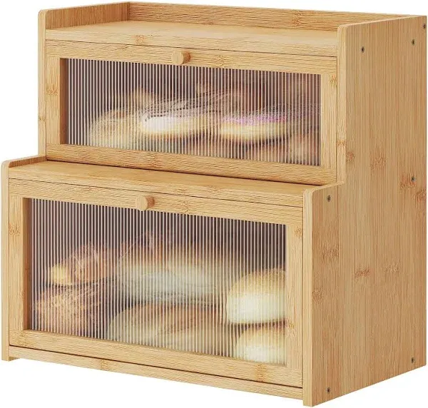 Prep & Savour Double Layer Bamboo Bread Box