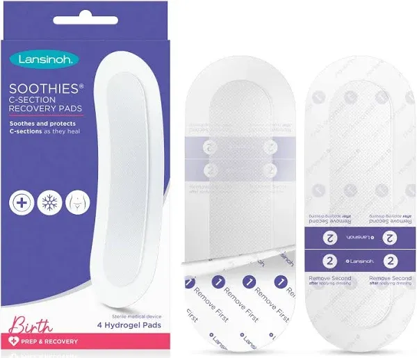 Lansinoh C-Section Recovery Pads, Postpartum C Section Essentials, 4 Sterilized Pads Provide Cooling Relief to Scar Area, C Section Recovery Must Haves, Great for Baby Registry