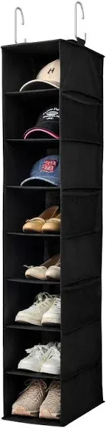 Hanging Shoe Organizer for Closet with Side Mesh Pockets，Hat Racks for Baseball Caps，Shoe and Hat Holder & Storage，8-Shelf，Black，1 Pack