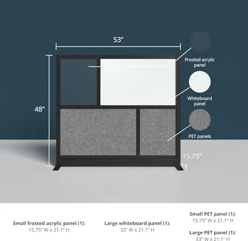 Stand Up Desk Store Modular Partition Wall 70 x 48 Segmented Black Frame