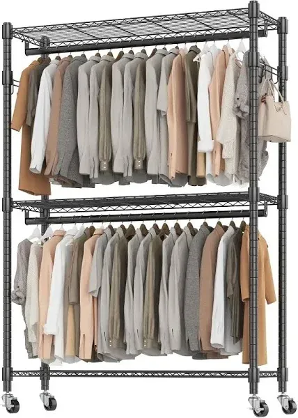 BATHWA Heavy Duty Garment Rack on Wheels Rolling Clothes Racks