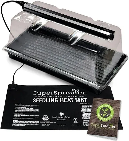 Super Sprouter® Premium Heated Propagation Kit - 4pc - Includes 18in T5 Light, 10in x 20in Tray, 7in Dome, & Heat Mat B0776904 - Horticulture Source