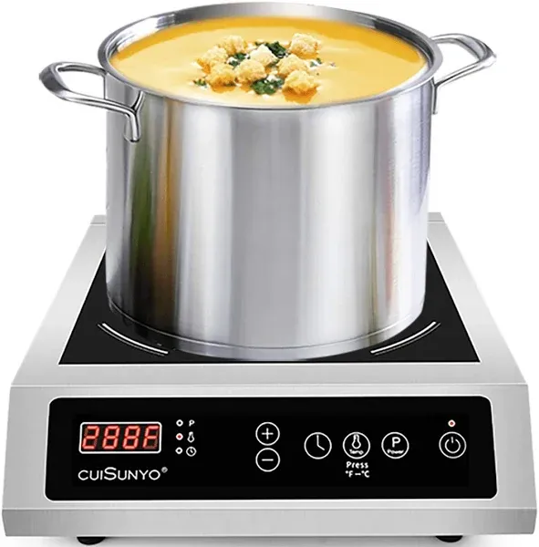 3500W Commercial Induction Cooktop 240V Portable 10 Power Levels 500-3500W Countertop Burner with 12 Timer Settings 140-465°F and LCD Screen Stainless Steel Electric Stove