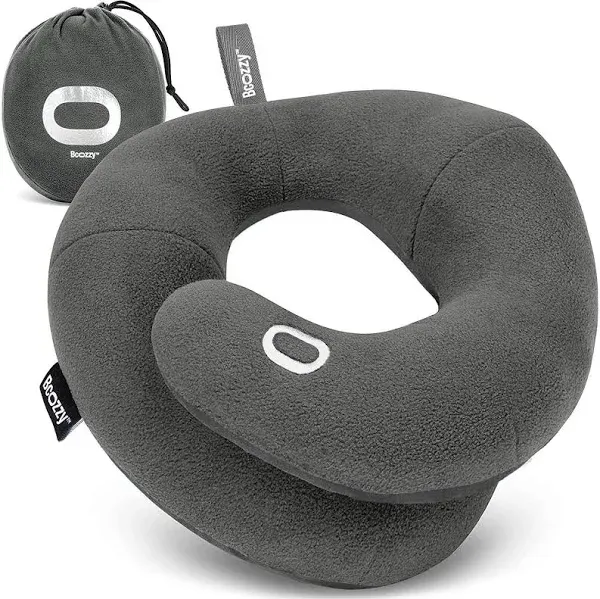 BCOZZY Travel Neck Pillow for Airplane – Patented Double Support for Head, Neck, and Chin. Best for Long Flights, Plane Sleeping, and Car Rides. Adjustable Size. Fully Washable. Carry Bag. Large, Navy