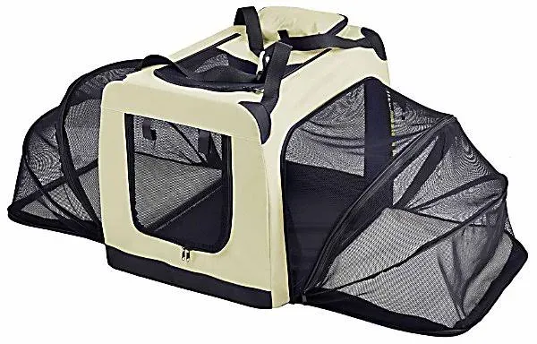 Pet Life Hounda Accordion Metal Framed Soft Folding Expandable Dog Crate - Collapsible Folding Pet Crate or Dog Kennel with Triple Expansion Room