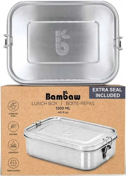 Bambaw Stainless Steel Bento Box 800 ml, Adjustable Compartment Metal Lunch Box, Stainless Steel Leakproof Bento Box, Metal Bento Lunch Box Stainless Steel, 27 oz