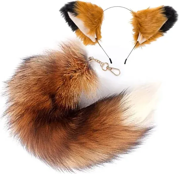 Fox Ears and Tail Set for Fluffy Fox Tail Cosplay Party Costume Fox Tail Keyc...