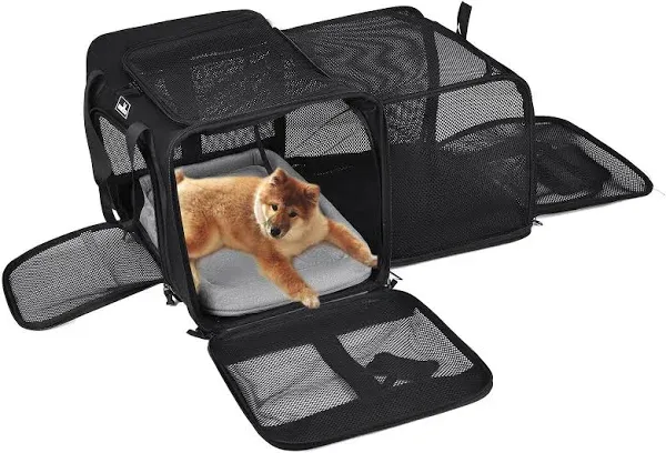 Pet Carrier for Small Dogs Cats Collapsible Cat Carrier Expandable Dog Carrier Bag Adequate Ventilation Dog Travel Bag with Safety Lock Zipper