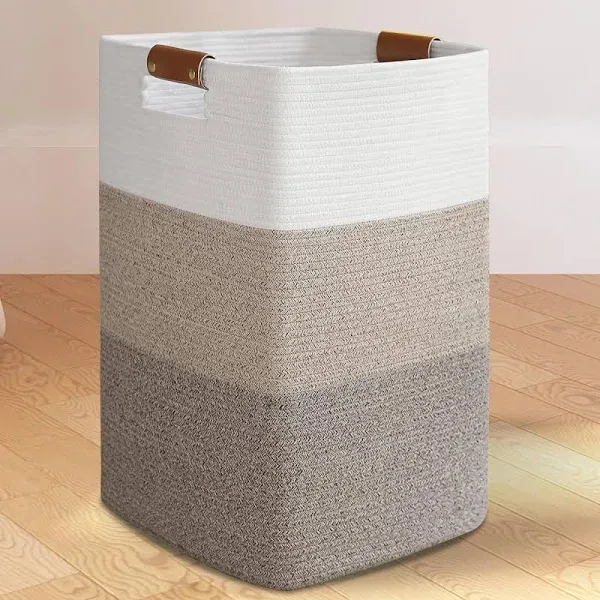 Cyfaza Large Laundry Hamper 90L Woven Cotton Rope Laundry Basket Tall Woven Rope Storage Basket with Handles for Blanket