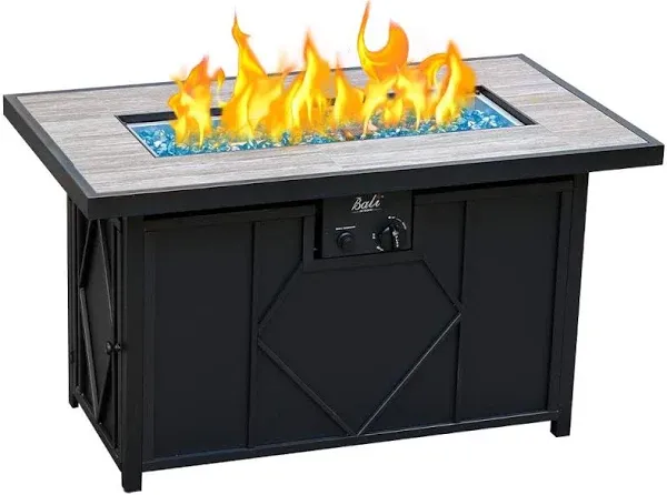 BALI OUTDOORS 42 inch 50,000 BTU Rectangular Propane Gas Fire Pit Table with Fire Glass and Table Lid, Fire Pits Outdoor for Garden, Patio, Backyard