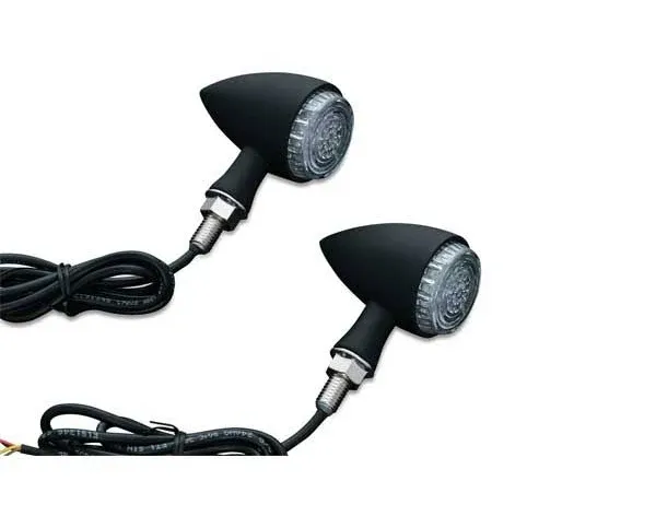 Kuryakyn 2510 Torpedo/Bullet Style Motorcycle LED Lights with Clear Lenses: Front Position Turn Signal/Blinker Indicators, Matte Black, 1 Pair