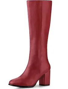 Allegra K Women's Round Toe Block Heels Knee High Boots