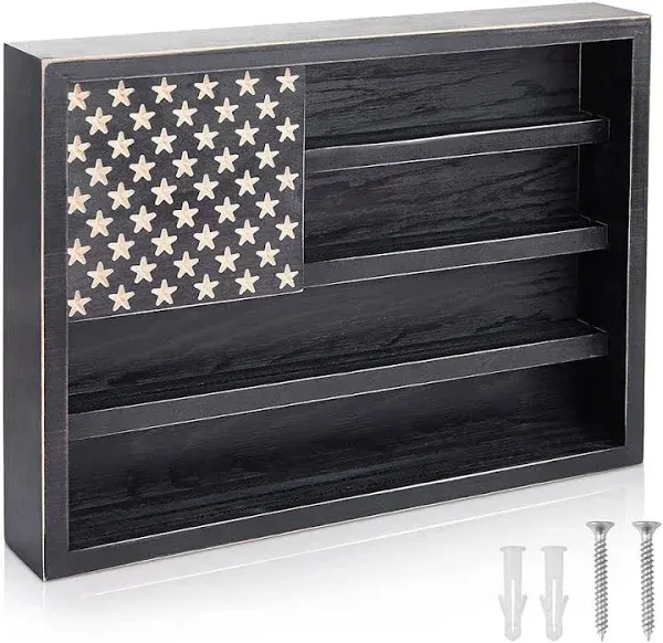 Challenge Coin Display Case, Coin Holder Wooden American Flag Wall Decor, Govern