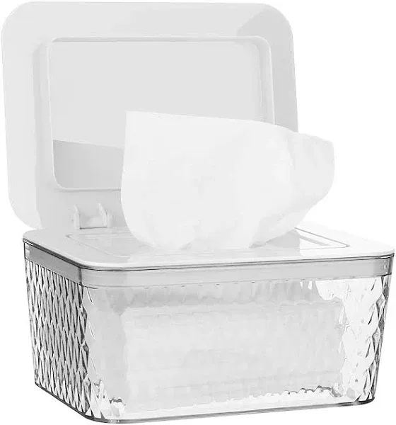 Wipes Dispenser, One-Handed Operation Wipe Holder for Baby & Adult, Seal-Designed Wipes Container for Bathroom Keep Diaper Wipes Fresh (White)