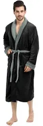 NY Threads Luxurious Men's Shawl Collar Fleece Bathrobe Spa Robe (Small/Medium, Steel Grey)