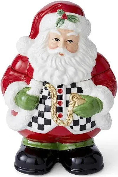 Spode Christmas Tree Black and White Santa Candy Jar - 8" H