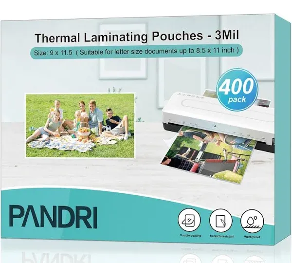 Laminating Sheets, PANDRI 400 Pack Thermal Laminator Pouches Holds 8.5 x 11 Inch, 3 Mil Clear Laminator Paper 9 x 11.5 Inch, Letter Size