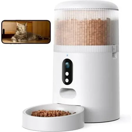 FARORO Automatic Cat Feeder with Camera, 3MP HD Video with Night Vision, 2.4G WiFi Cat Feeder with App Control, 2-Way Audio, Low Food Sensor, Motion