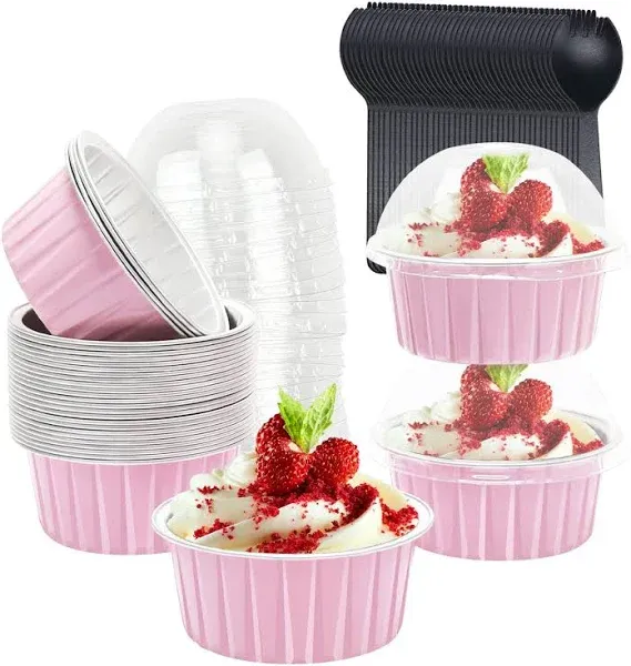 Jumbo Muffin Liners with Lids 50 Pack,5oz Aluminum Foil Cupcake Cups Muffin T...