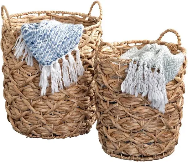 Honey-Can-Do Wicker Woven Round Nesting Basket Set of 2 with Handles, Natural