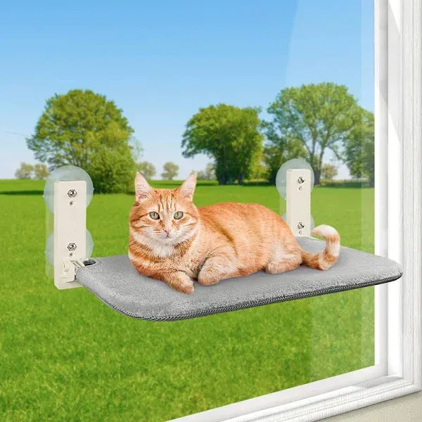 Heavy-Duty Cat Window Hammock with Upgraded Suction Cups - Thick Frame and Larger Base for Extra Stability, Soft Cat Window Perch for Indoor Large Cats in Grey