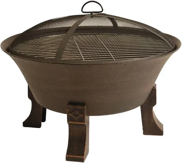 Bluegrass Living 26 inch Cast Iron Deep Bowl Fire Pit with Cooking Grid, Weather Cover, Spark Screen, and Poker