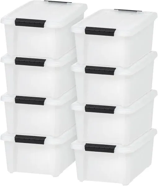 Iris USA 33 Quart Stackable Plastic Storage Bins with Lids and Latching Buckles (8 Pack)