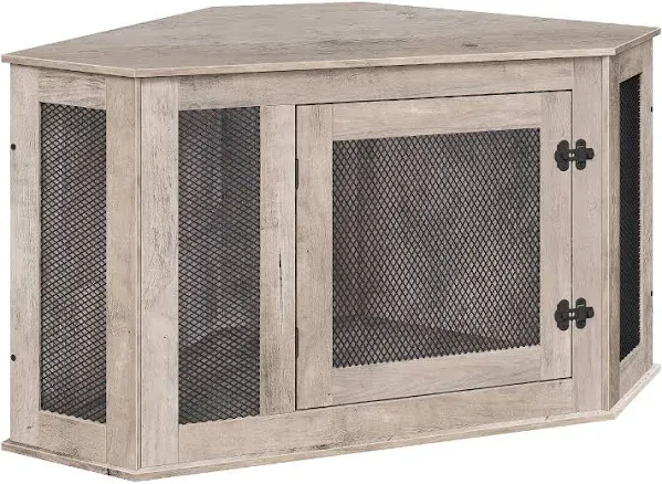 MAHANCRIS Corner Dog Crate Furniture, Wooden Dog Kennel End Table, Decorative Pet Crate Indoor Use, Furniture Style Dog House for Small Medium Dog,