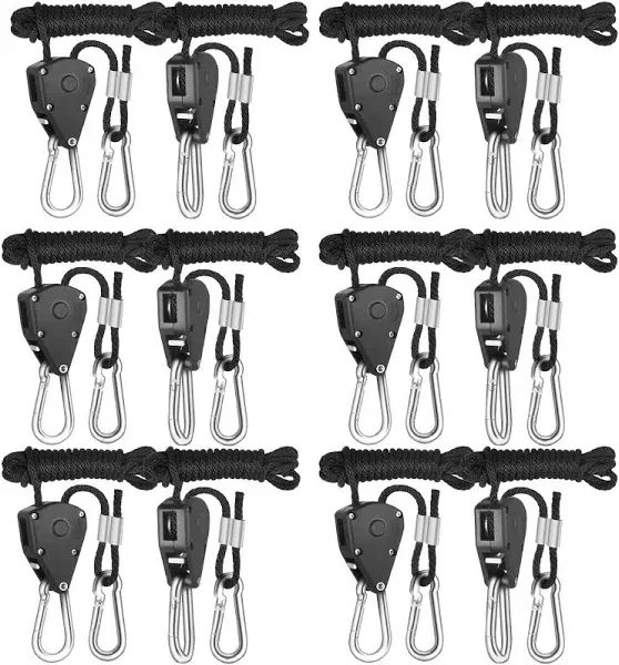 iPower 6-Pack 1/8 inch 8-Feet Long Heavy Duty Adjustable Rope Clip Hanger, 150lb ...