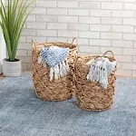 Wicker Woven Round Nesting Basket Set of 2 with Handles, Natural