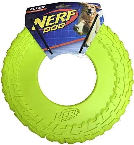 Nerf Dog Rubber Tire Flyer Dog Toy, Flying Disc, Lightweight, Durable, Floats in