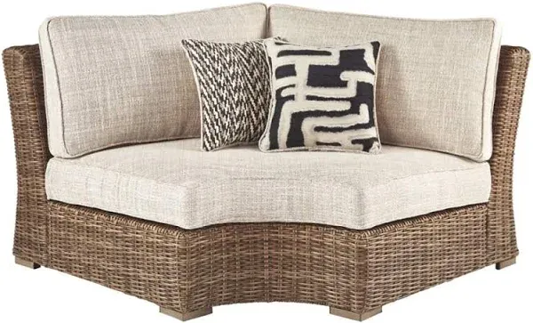 Signature Design by Ashley Beachcroft Farmhouse Outdoor Patio Wicker Curved Corner Chair, Beige