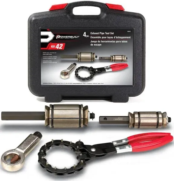 Powerbuilt 4 Piece Exhaust Pipe Tool Set, Repair Tailpipes, Expanders, Removing Dents, Chain Cutter, Nut Splitter, Import and Domestic Vehicles 648612