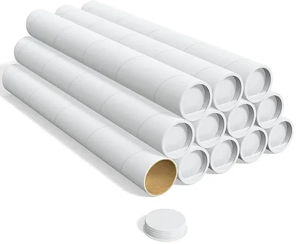 Coastwide Professional Mailing Tube with Caps, 24" Long, 3" Diameter, White, 12/Box